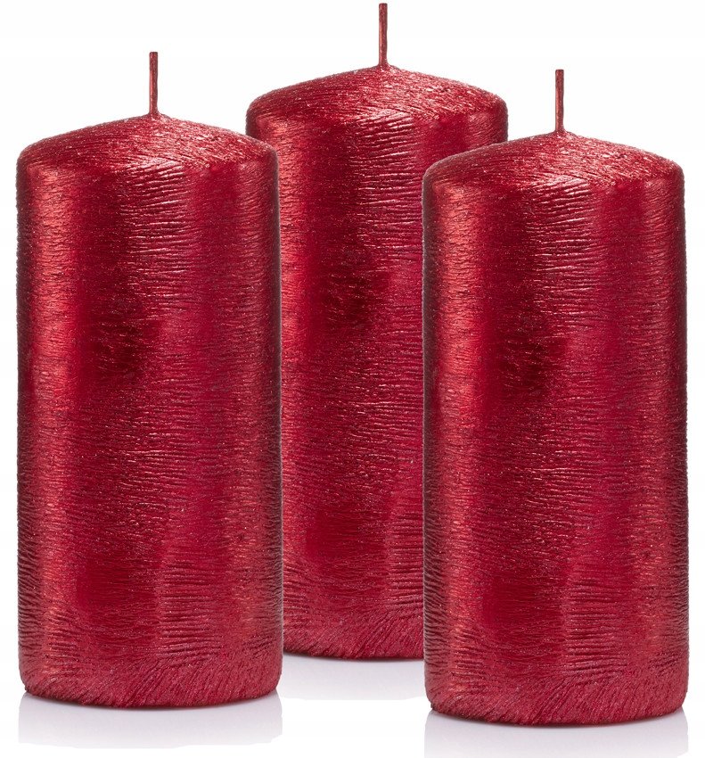 Świeczki ozdobne zestaw 3 świec walec12/6 czerwone