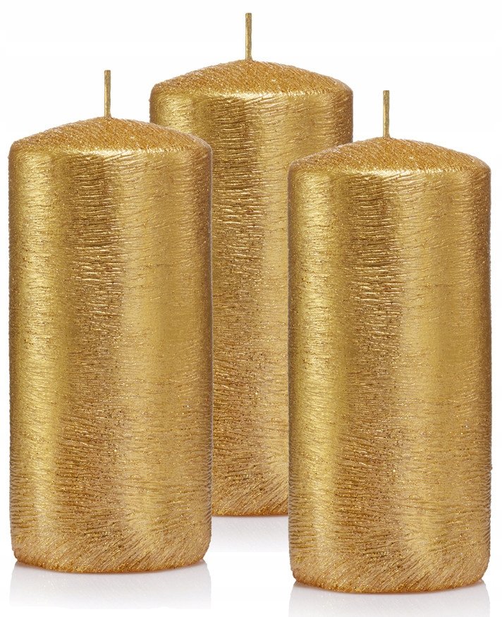 Świeczki ozdobne zestaw 3 świec walec 12/6 złoty