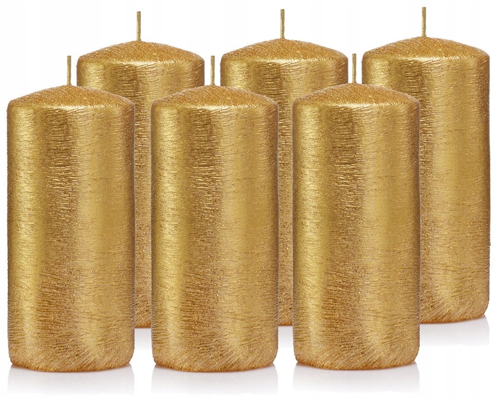 Świeczki ozdobne zestaw 6 świec walec 12/6 złoty