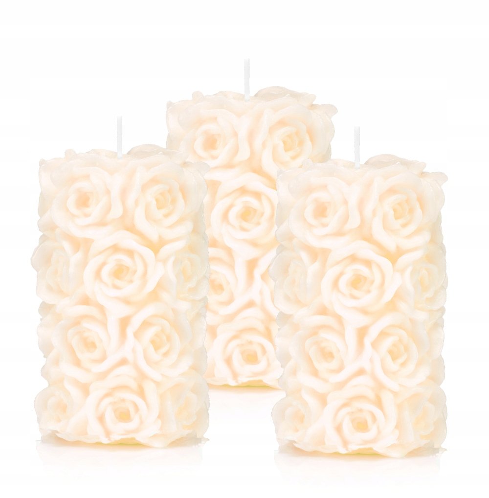 Świeczki ozdobne róża zestaw 3 szt H-11cm ecru