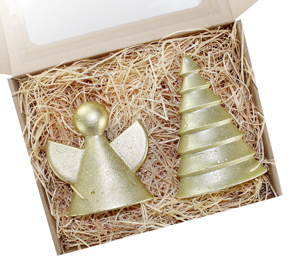 Świece świąteczne prezent choinka anioł art złote