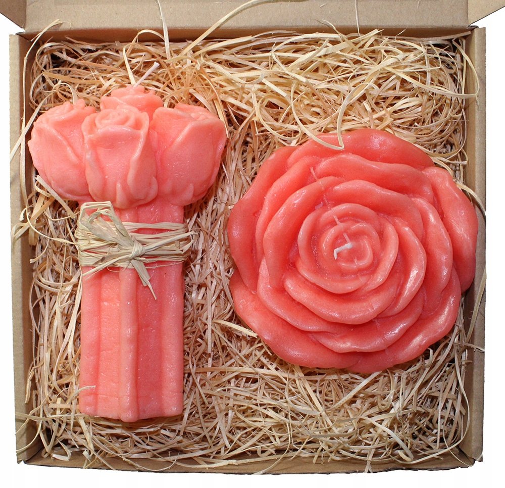 Świeczki na prezent bukiet + PŁATEK RÓŻY łososiowy