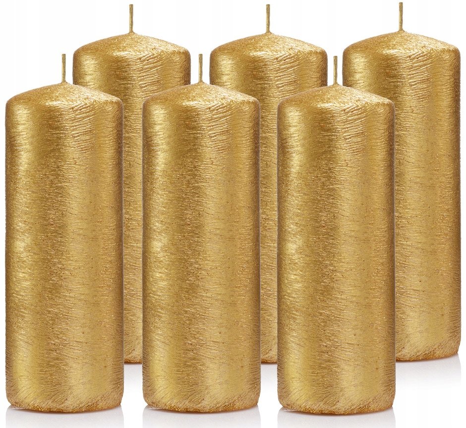 Świeczki ozdobne zestaw 6 świec walec 15/6 złote