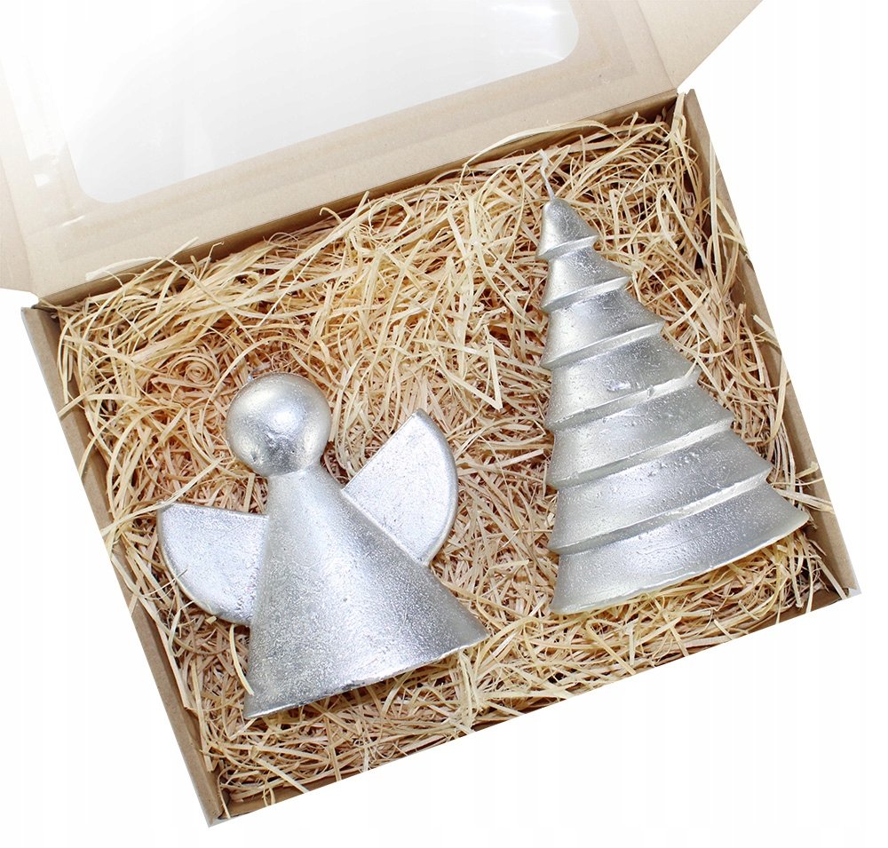 Świece świąteczne prezent choinka anioł art srebrn