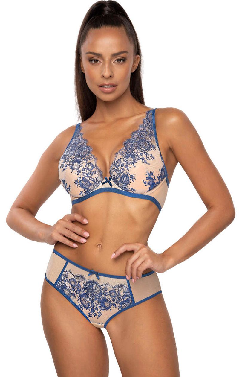 Biustonosz push-up beżowo-niebieski Frances M-3804/11/1, Kolor beżowo-niebieski, Rozmiar 85B, Mat - Primodo.com