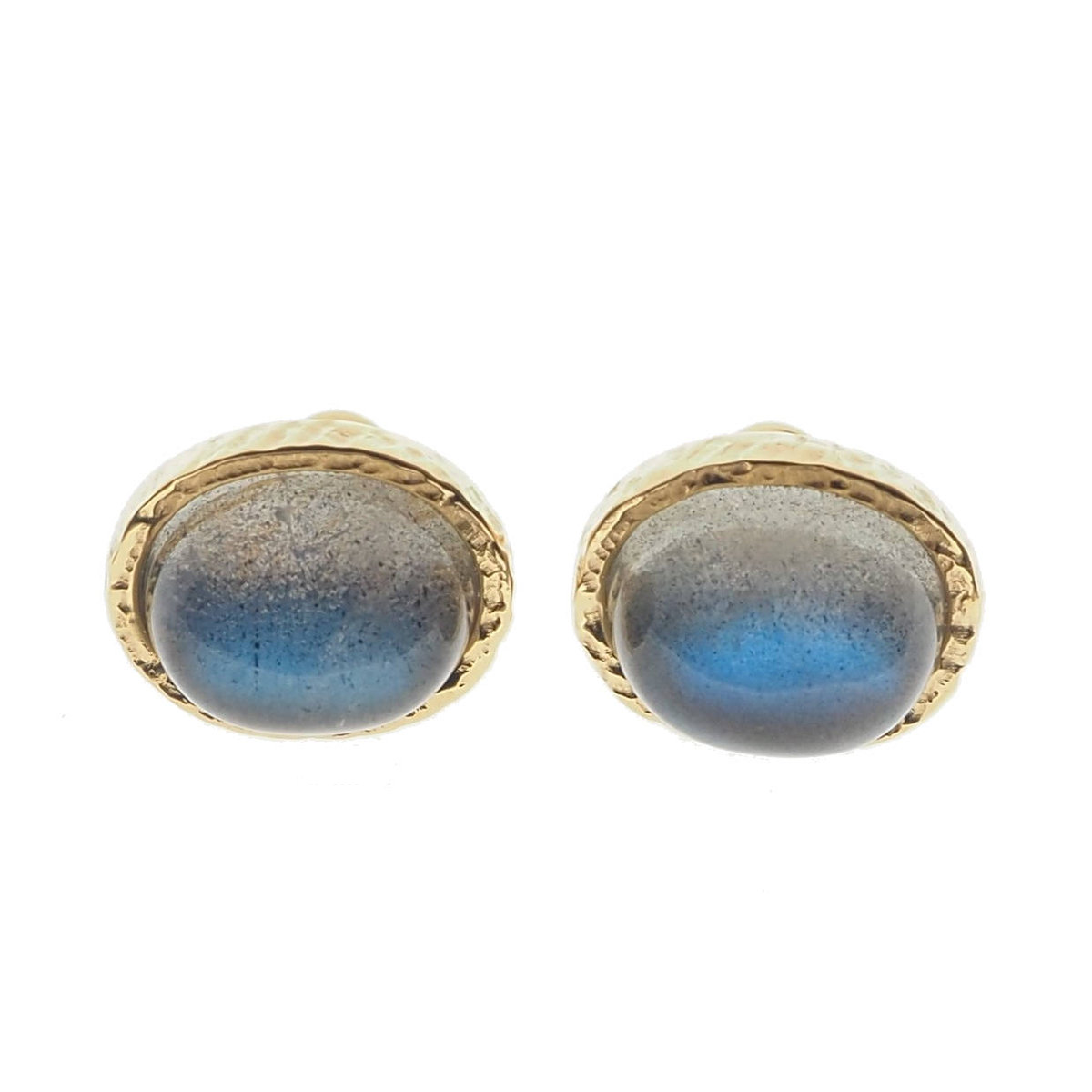 Skorulski Jewellery, Kolczyki sztyfty, owalny Labradoryt w złoconym srebrze młotkowanym
