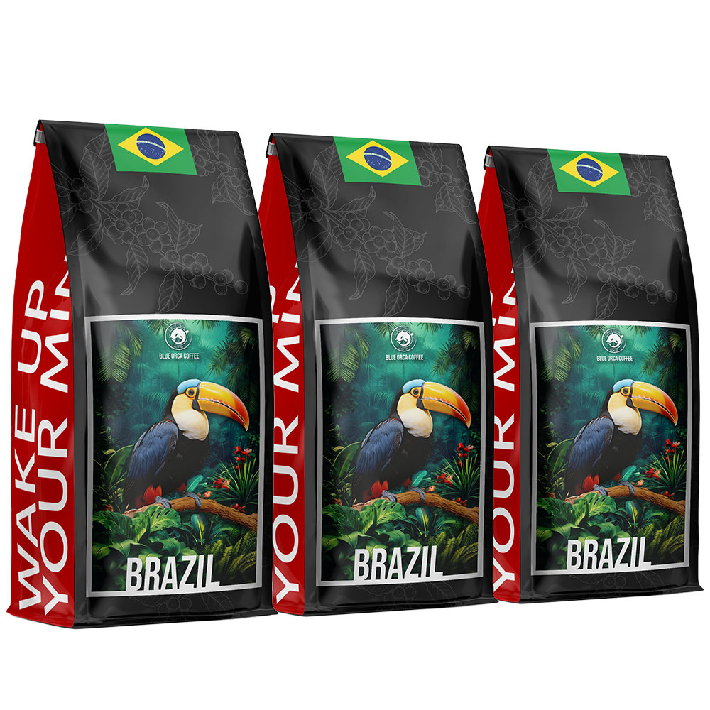 Kawa Ziarnista Brazylia 3Kg - Świeżo Palona 100% Arabica - Blue Orca Coffee