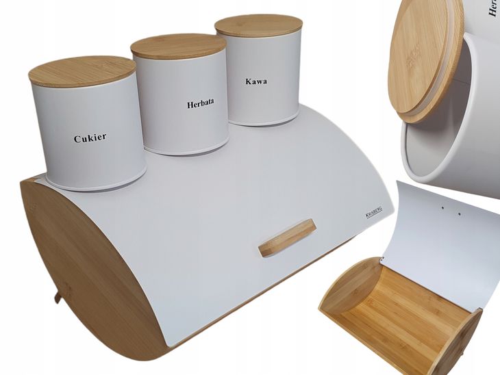 CHLEBAK POJEMNIKI zestaw KAWA CUKIER HERBATA 4W1 - stylowe, metalowe