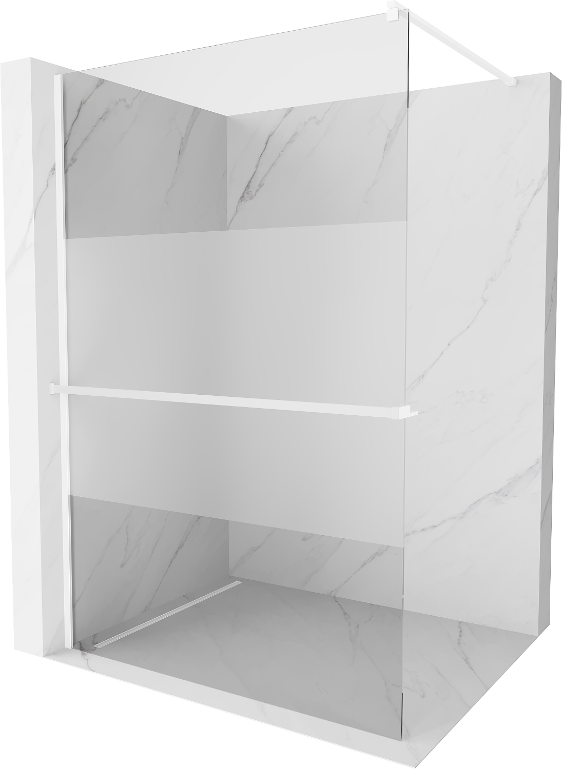 Mexen Kioto+ ścianka prysznicowa z półką Walk-in 90 x 200 cm, transparent/szron, biała - 800-090-121-20-35