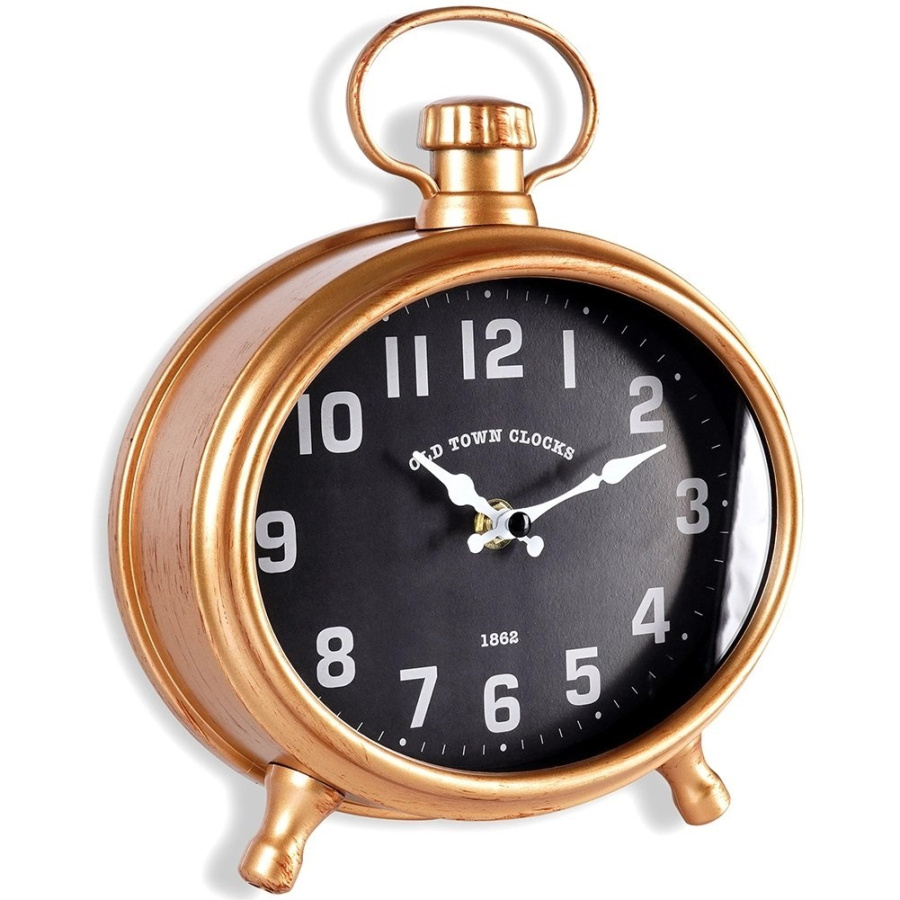 Zegar ścienny złoty czarny budzik 20,5x24 cm O-569952