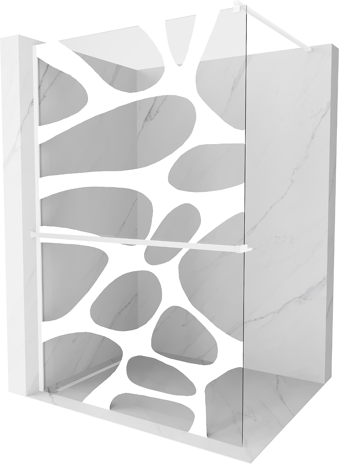 Mexen Kioto+ ścianka prysznicowa z półką Walk-in 100 x 200 cm, biały wzór, biała - 800-100-121-20-97