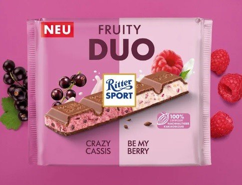 Duża czekolada RITTER SPORT Fruity Duo Cassis Berry 218g