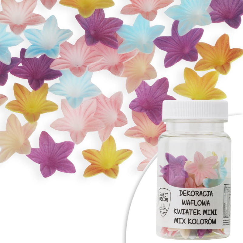 Dekoracje waflowe KWIATKI KOLOROWE MIX mini Sweet Decor, 40 szt.