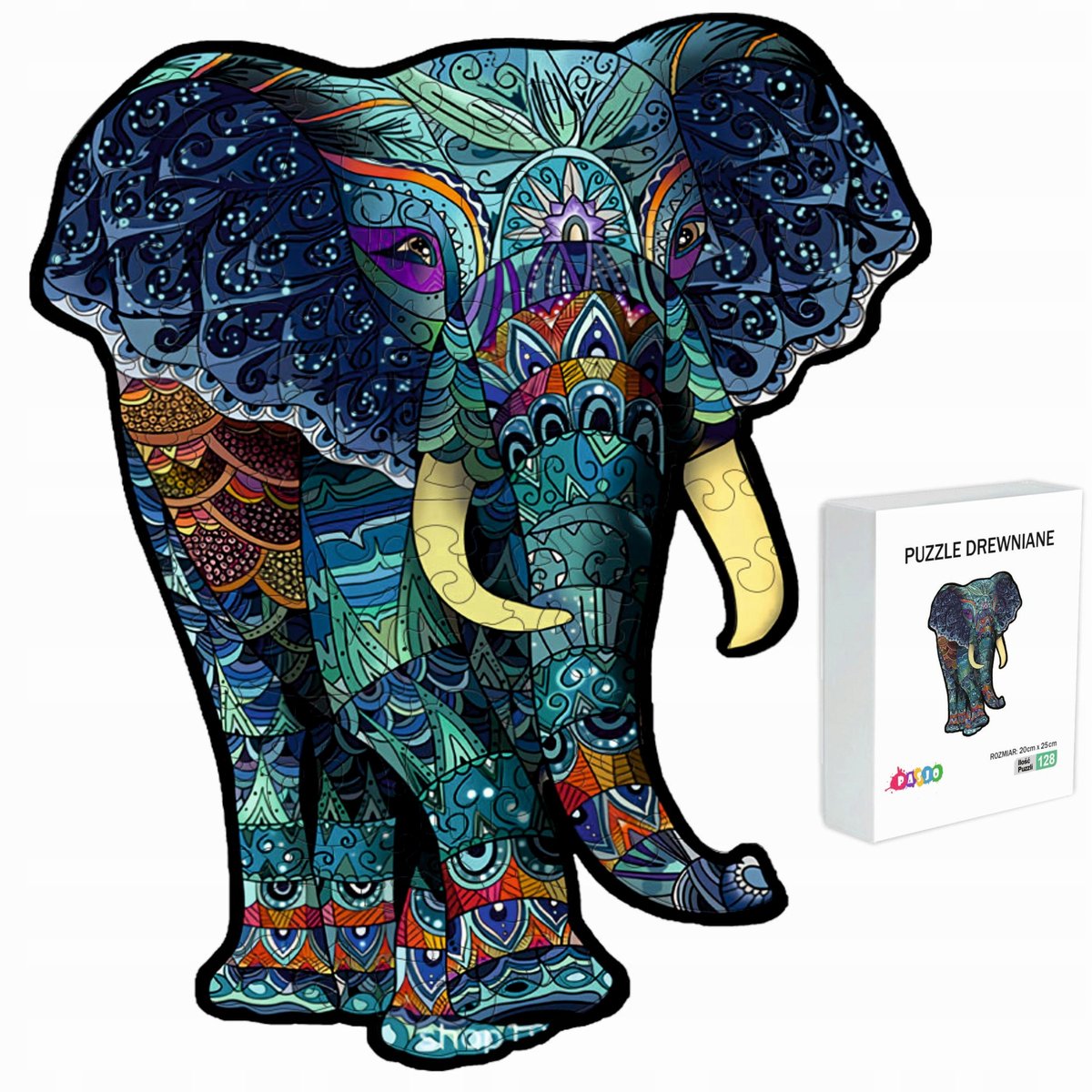 PUZZLE DREWNIANE DLA DZIECI DOROSŁYCH 128 ELEMENTÓW SŁOŃ PREZENT DLA DZIECI