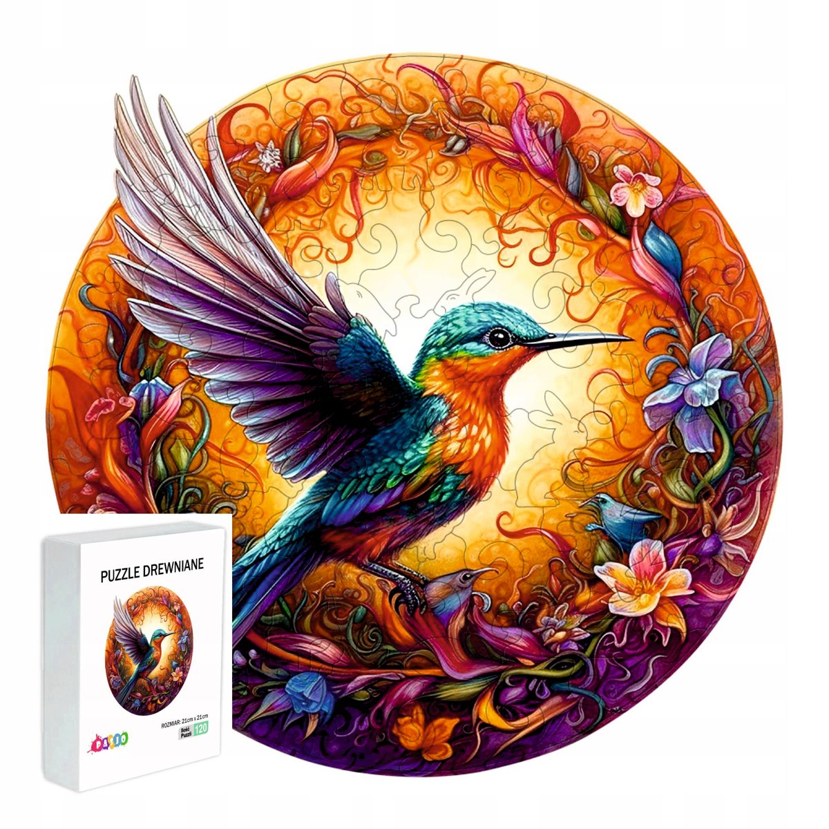 PUZZLE DREWNIANE DLA DZIECI 120 ELEMENTÓW KOLIBRY PREZENT DLA DZIECKA
