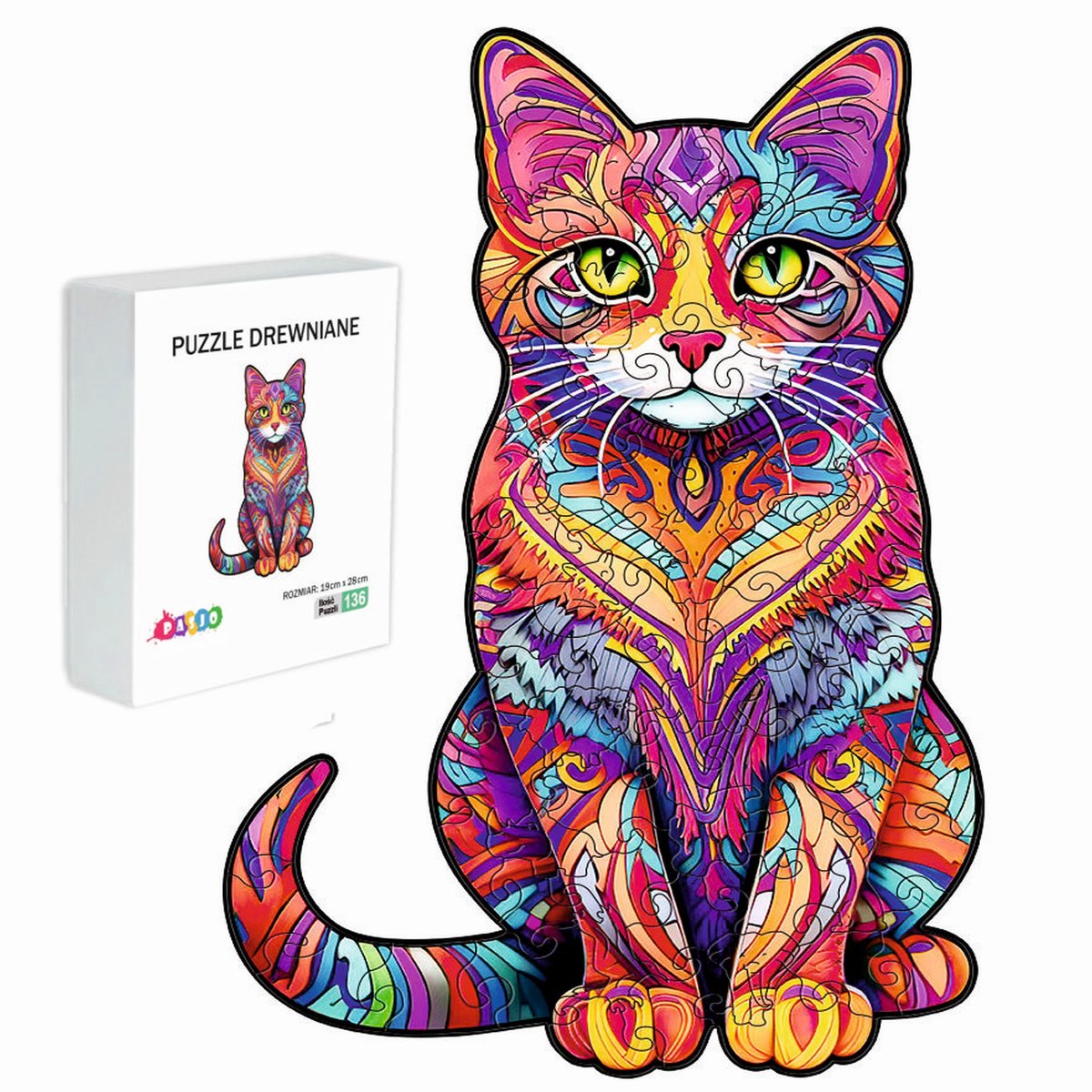 PUZZLE DREWNIANE DLA DZIECI DOROSŁYCH 136 ELEMENTÓW KOT PREZENT DLA DZIECKA