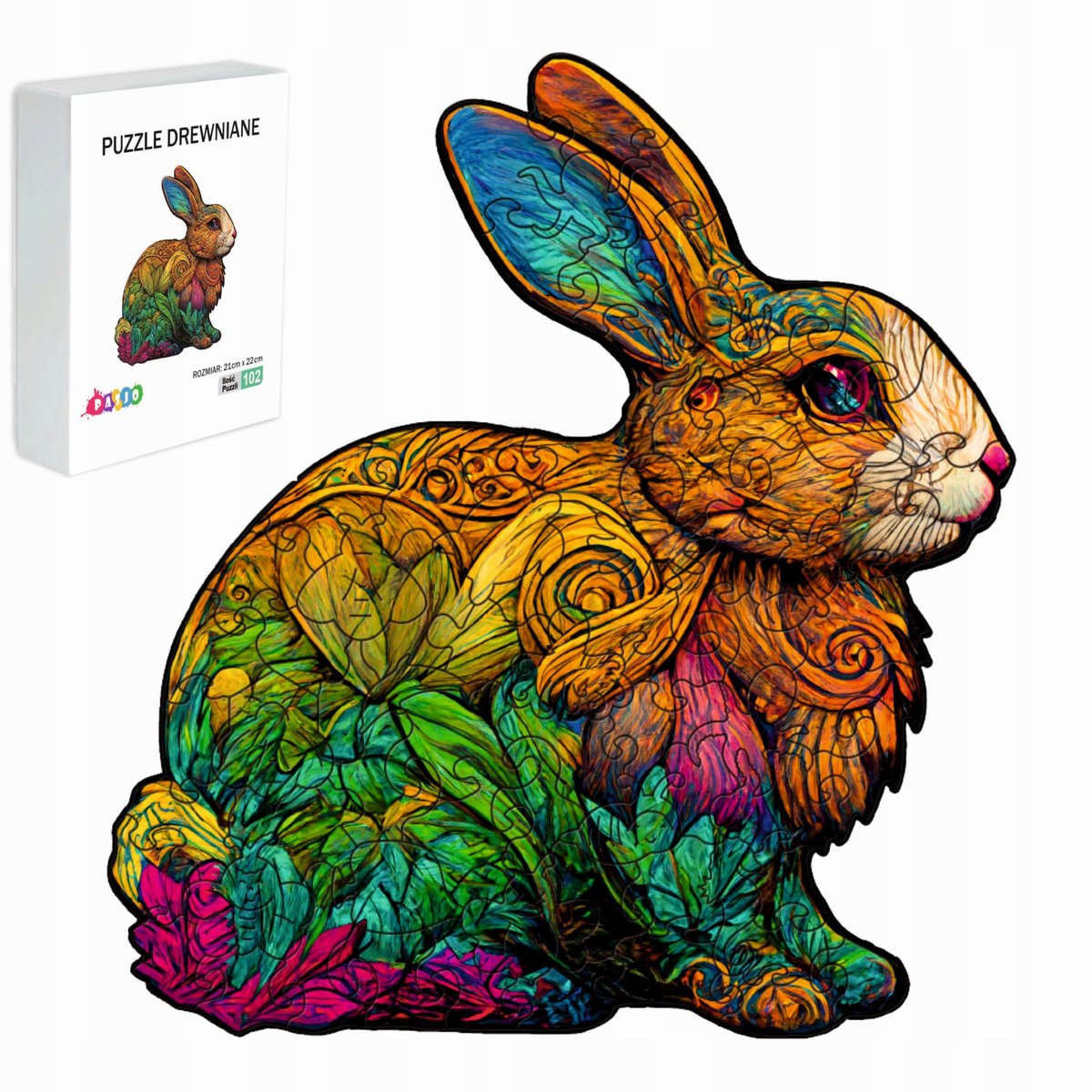 PUZZLE DREWNIANE DLA DZIECI DOROSŁYCH102 ELEMENTY KRÓLIK PREZENT DLA DZIECI
