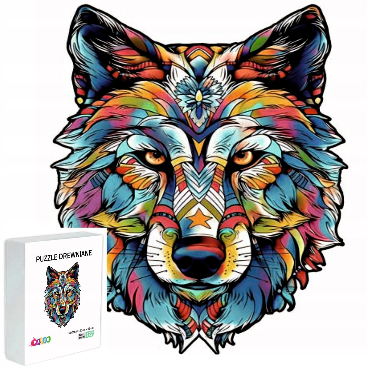 PUZZLE DREWNIANE DLA DZIECI DOROŚLI 127 ELEMENTÓW WILK PREZENT DLA DZIECKA