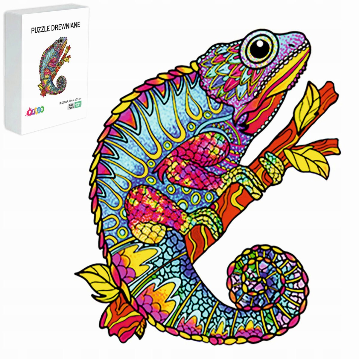 PUZZLE DREWNIANE DLA DZIECI KAMELEON 131 ELEMENTÓW PREZENT DLA DZIECI