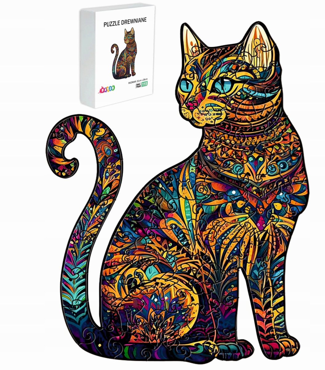 PUZZLE DREWNIANE DLA DZIECI DOROSŁYCH 115 ELEMENTÓW KOT PREZENT DLA DZIECI