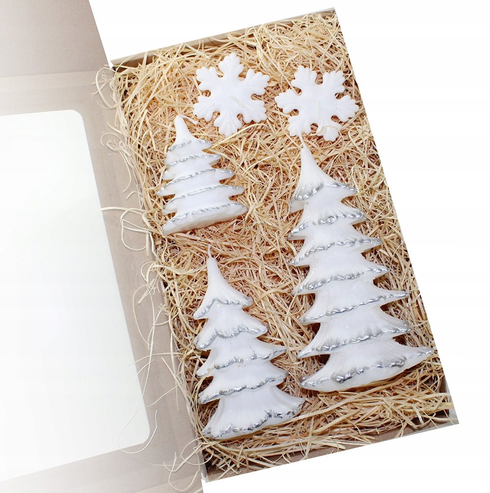 Zestaw prezentowy świece choinki 3 wysokości srebr