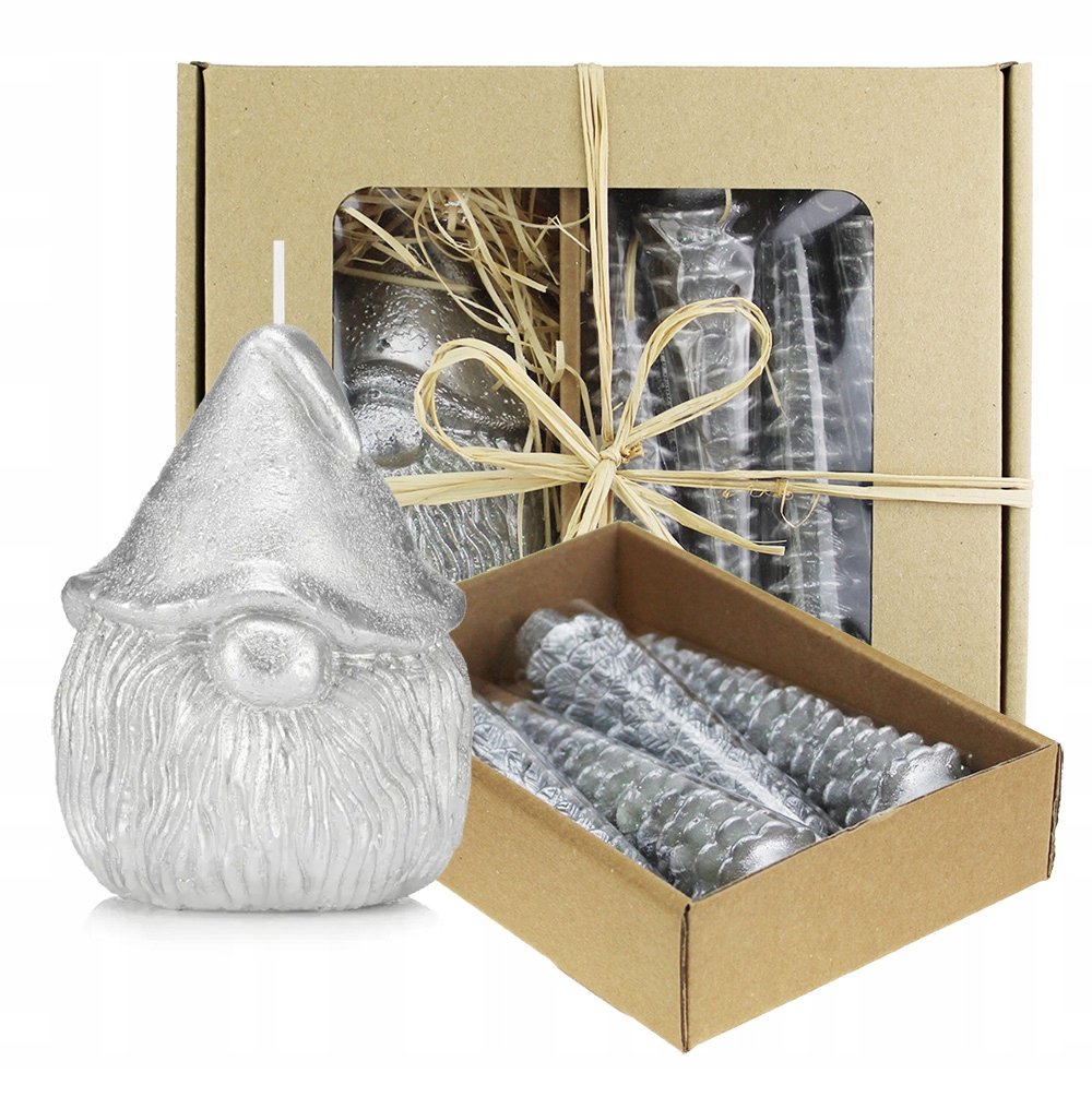 Zestaw świąteczny świece skrzat stroikowa srebrna