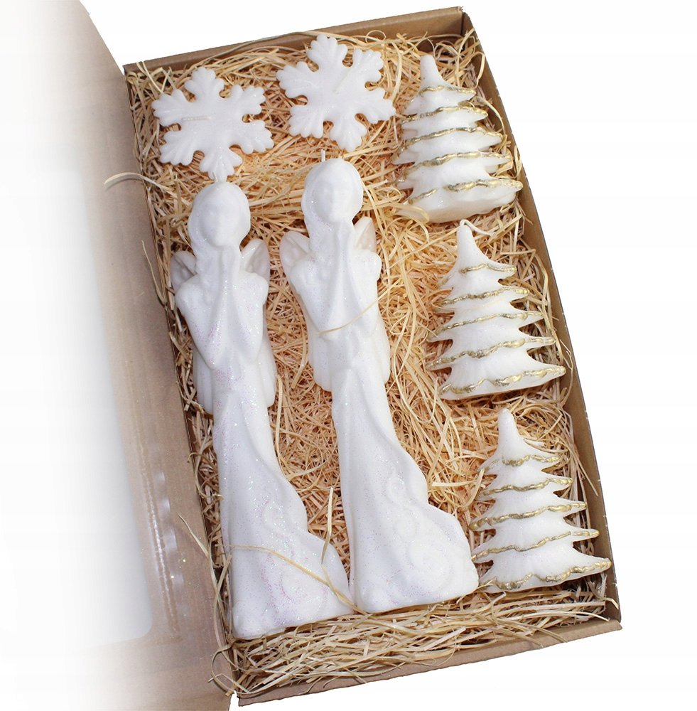 Zestaw świąteczny świece anioły choinki złote 12