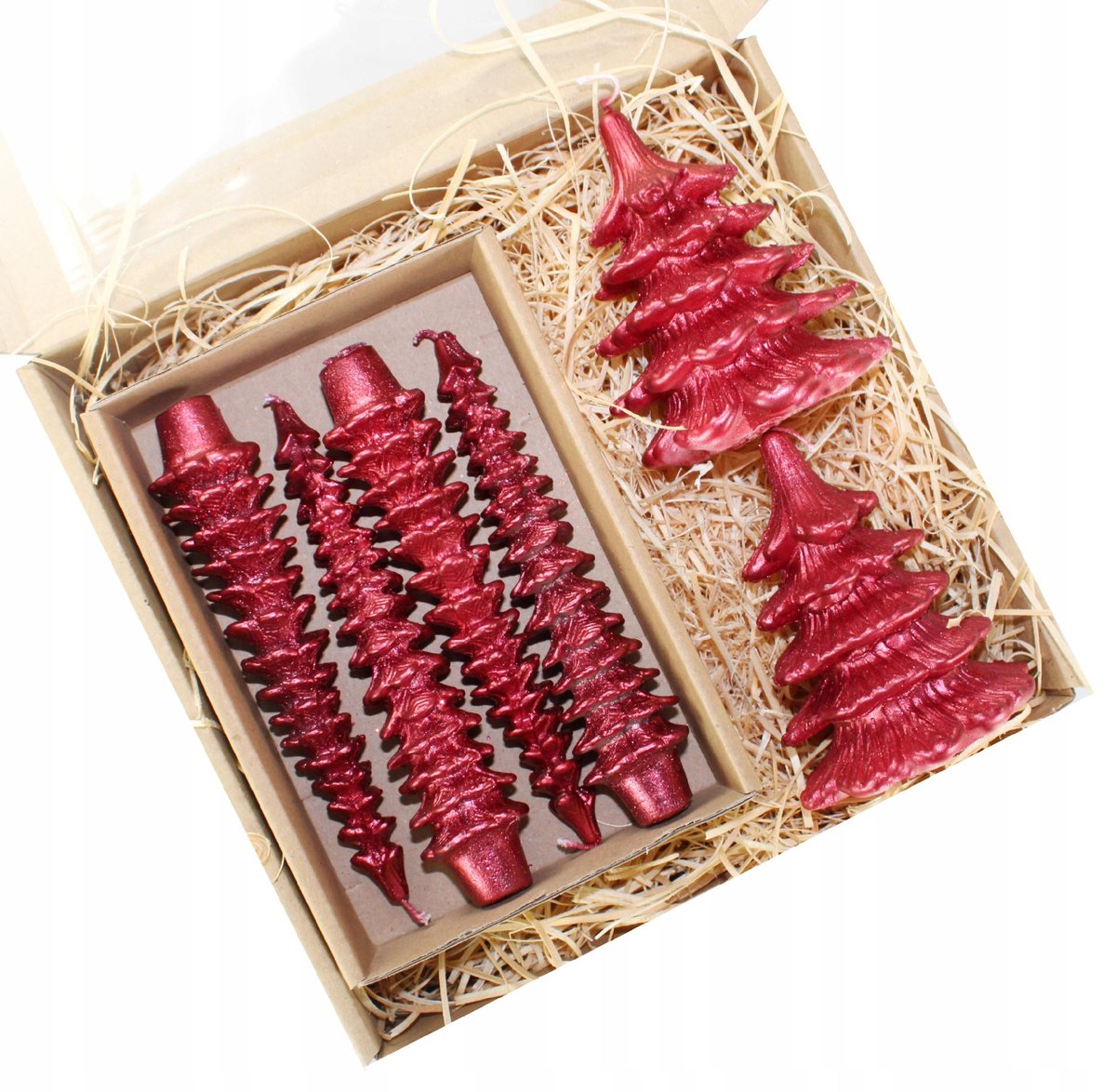 Zestaw prezentowy świece choinki +stroikowe czerwo