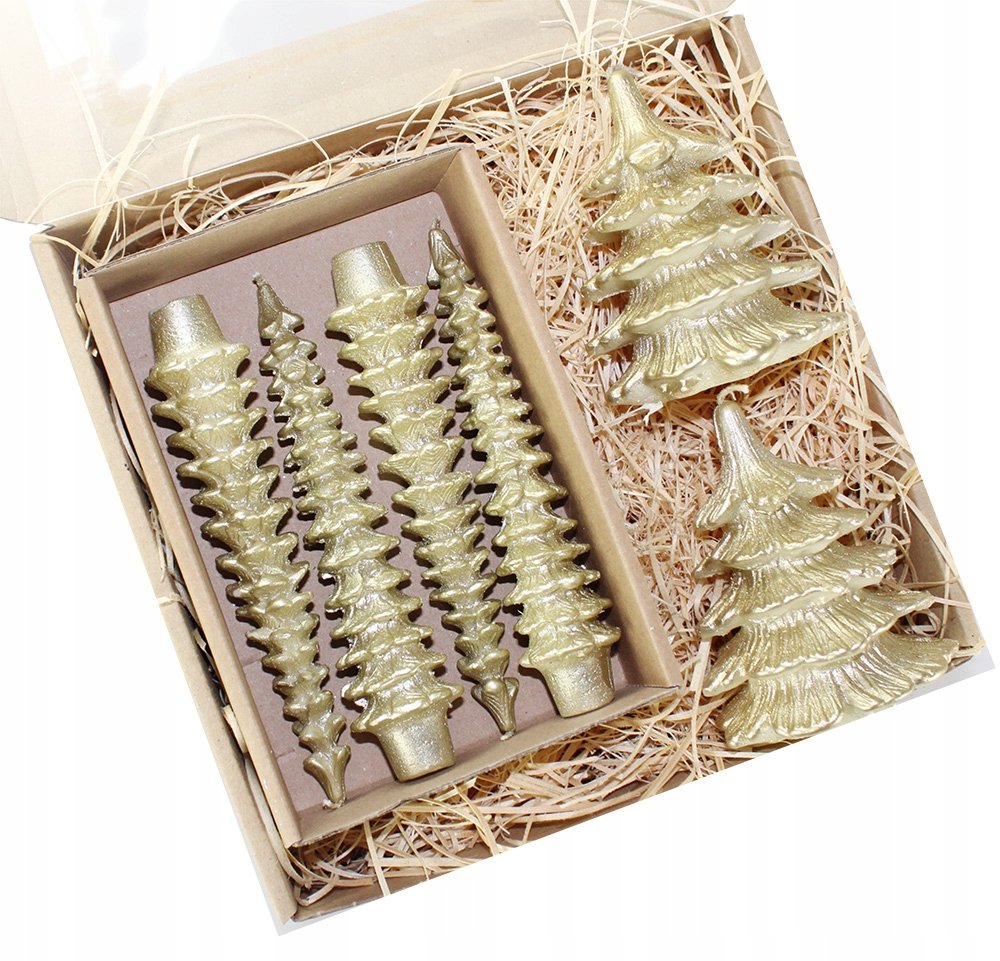 Zestaw prezentowy świece choinki +stroikowe złote