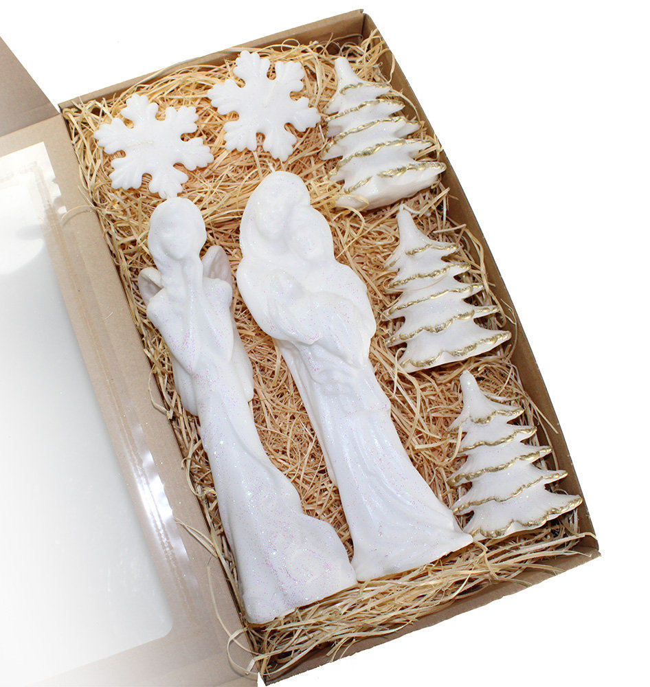 Zestaw świąteczny świece anioł choinki+R złote 16