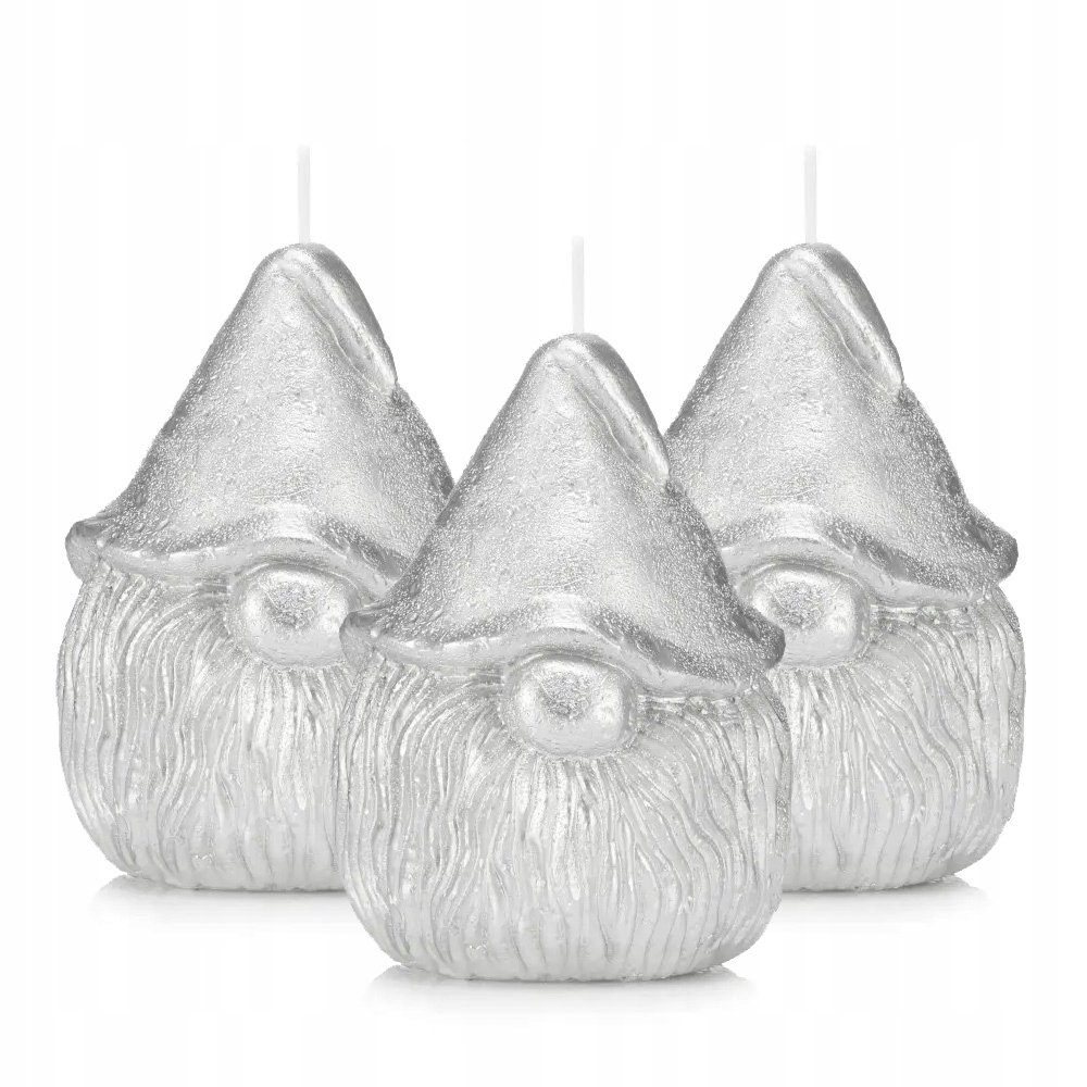 Zestaw świeczek świątecznych skrzaty 3 szt srebrne