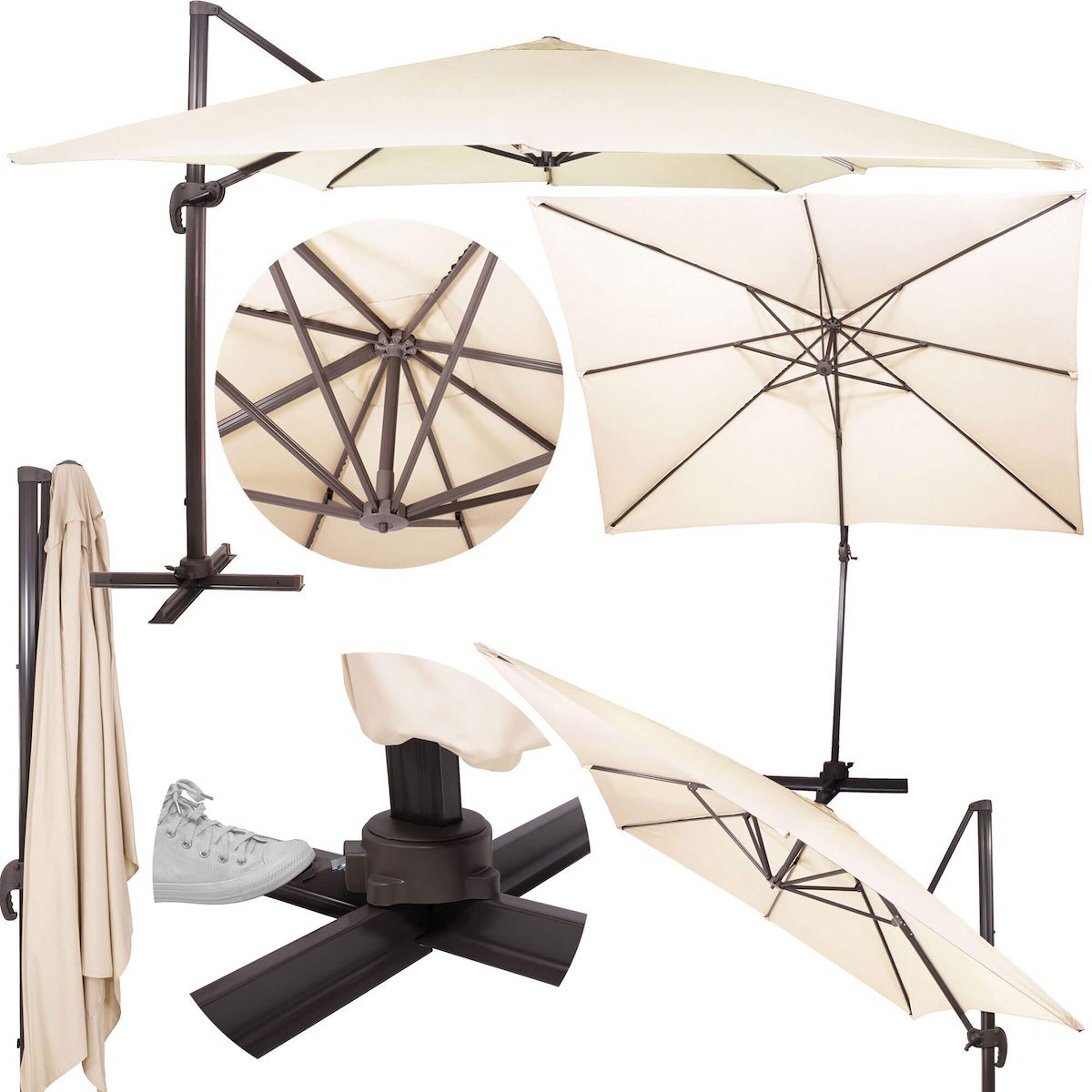 Parasol ogrodowy wiszący na balkon i taras 440 cm z pokrowcem ecru