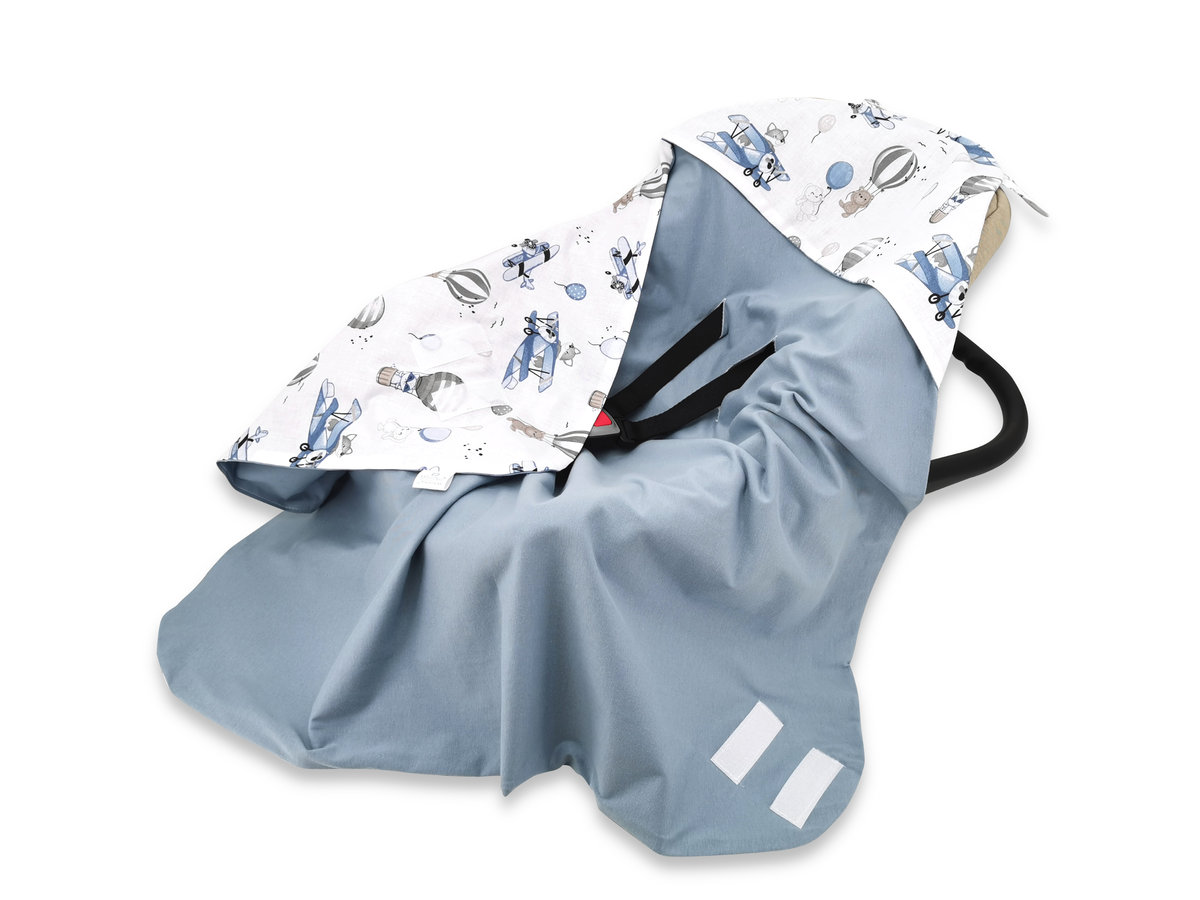 Otulak – kocyk 90 x 90 cm SAMOLOTY BŁĘKIT + JERSEY JEANS