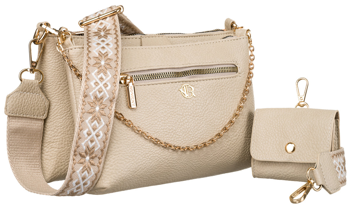 Dwuczęściowa listonoszka torba na ramię crossbody z portmonetkami ze skóry ekologicznej Rovicky, jasny beżowy