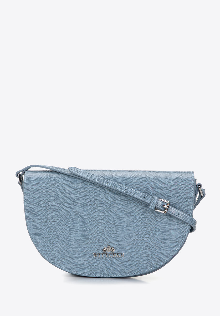 Damska saddle bag ze skóry o fakturze lizard jasnoniebieska