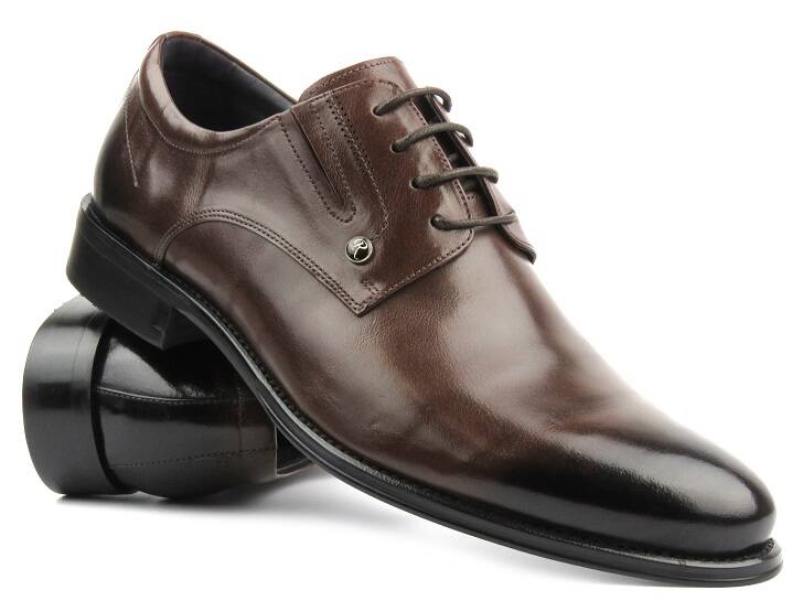 Eleganckie półbuty męskie skórzane - JOHN DOUBARE QA526-C6-A77, brązowe - John Doubare