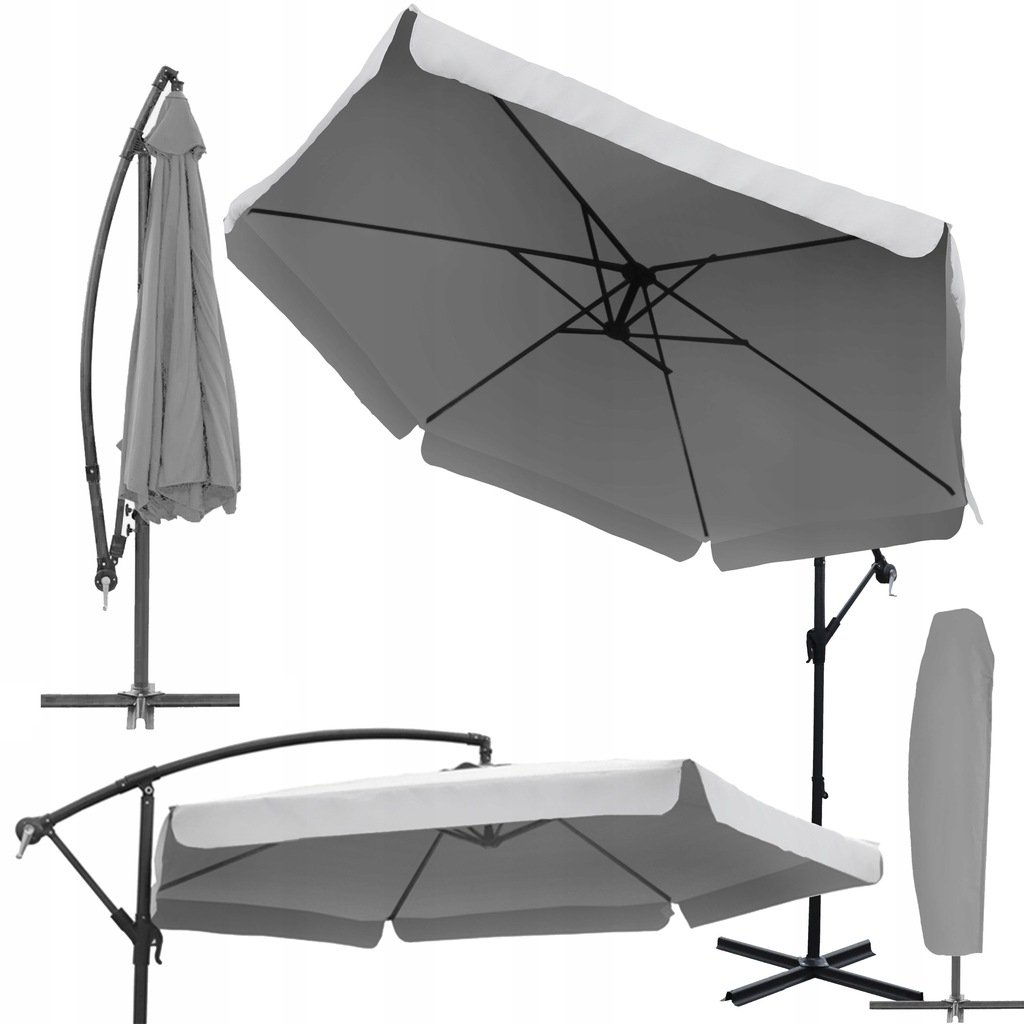 DUŻY SOLIDNY ROZKŁADANY REGULOWANY PARASOL OGRODOWY 300CM DALLAS J. SZARY