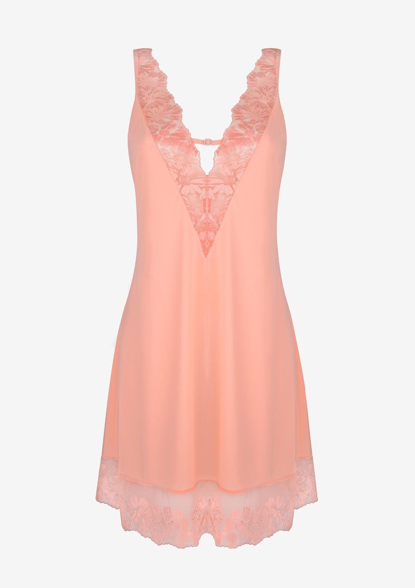 Koszulka damska w brzoskwiniowym kolorze z eleganckim haftem Melon Poupee Marilyn - POUPEE