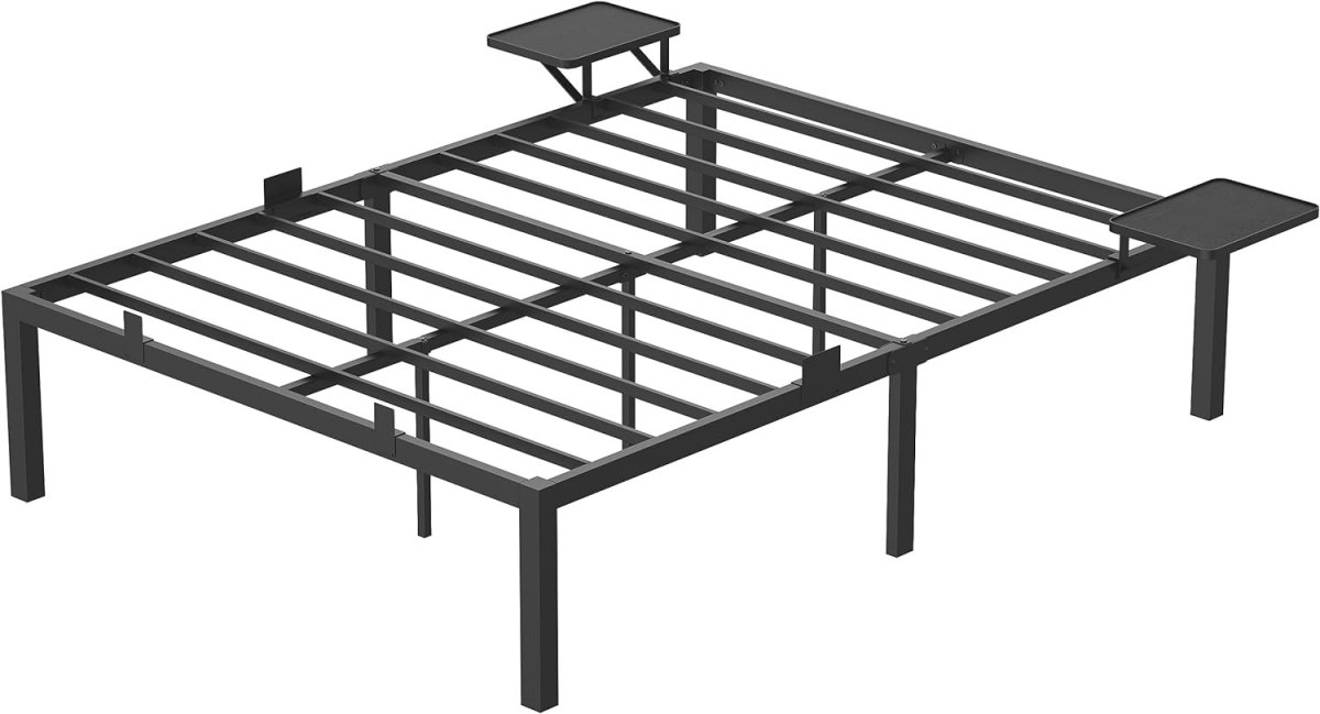 Łóżko 140 x 190 cm, łóżko gościnne z półkami do przechowywania, łóżko podwójne, metalowa rama łóżka, rama łóżka, łóżko metalowe,