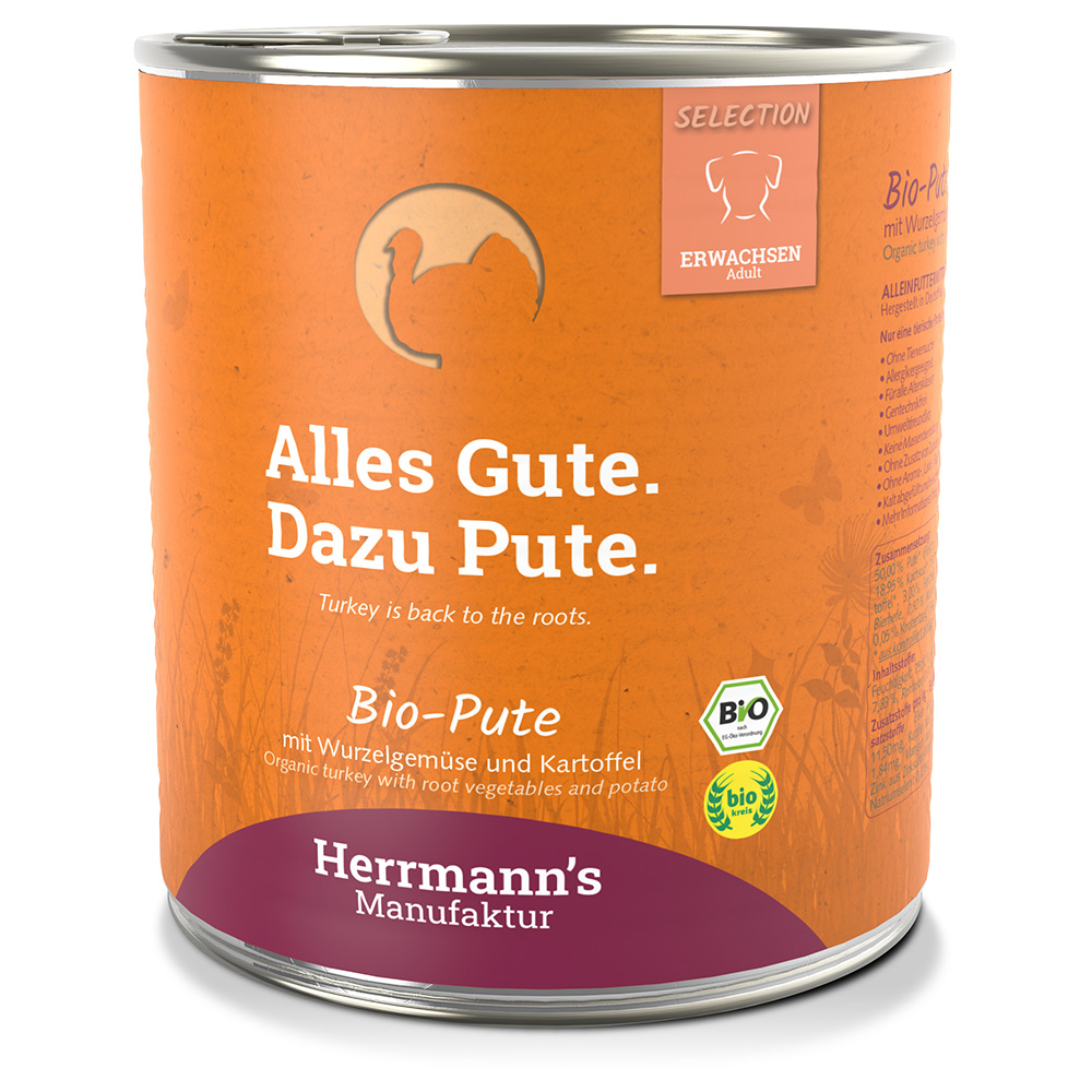 Herrmann's Bio Menu Sensitive - Bioindyk z biowarzywami korzeniowymi i bioziemniakami, 12 x 800 g
