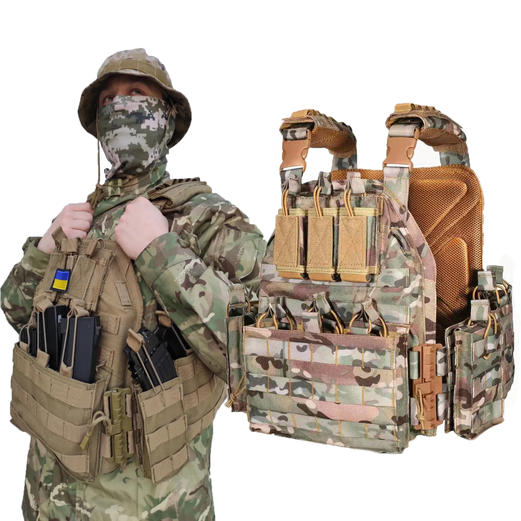 Kamizelka taktyczna typu Plate Carrier na wkłady balistyczne Molle System 1000D polyester Quick Release - Multicam