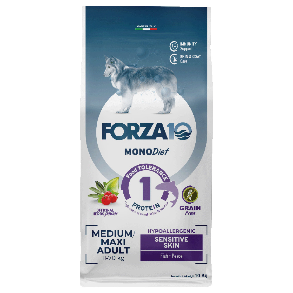Forza 10 Mono Diet Medium & Large Sensitive Skin, z rybą - 10 kg