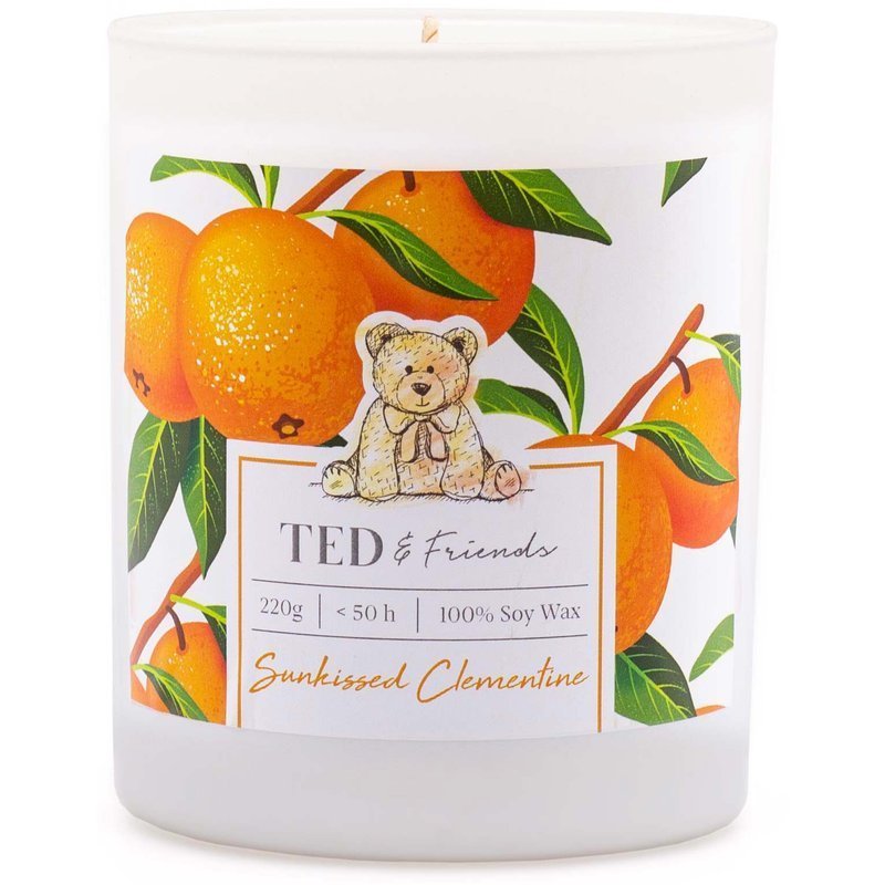 Ted & Friends sojowa świeca zapachowa w białym szkle 220 g - Sunkissed Clementine