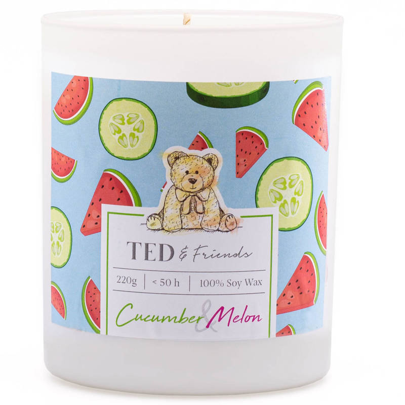 Ted & Friends sojowa świeca zapachowa w białym szkle 220 g - Cucumber & Melon