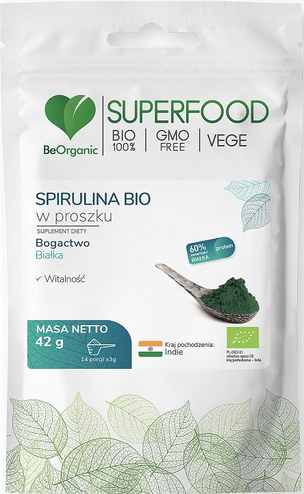 Suplement diety, Spirulina Bio W Proszku 42G, Beorganic