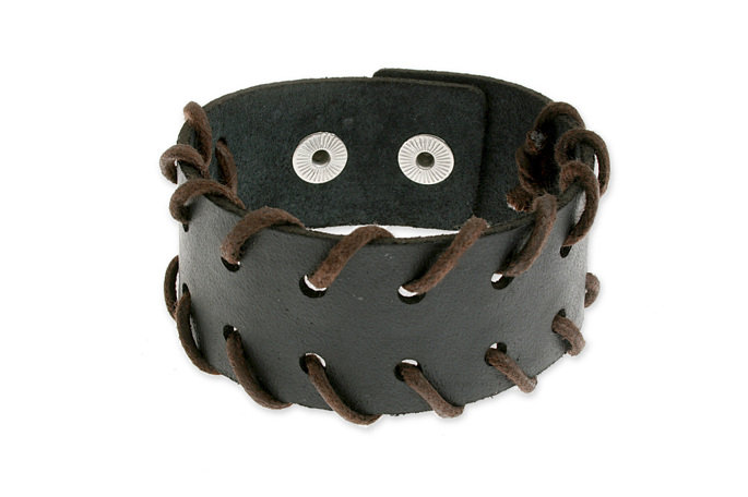 Czarno Brązowa Bransoleta Ze Skóry Na Napy