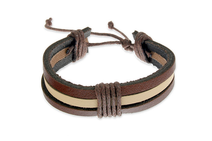 Trzy Skórzane Rzemienie Brąz Beż Wiązana