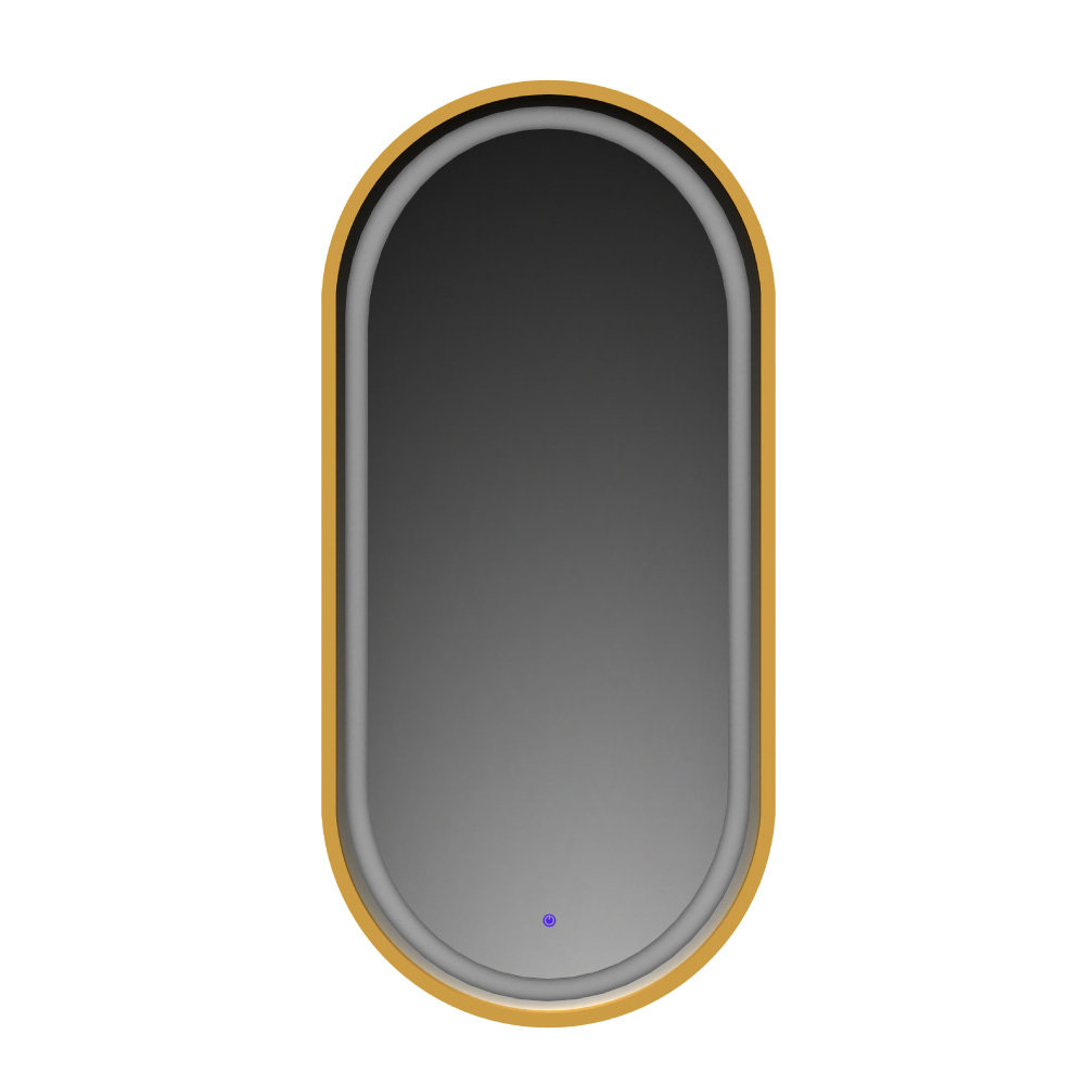 Lustro owalne LED z piaskowaniem i włącznikiem - złote- 55/90 cm