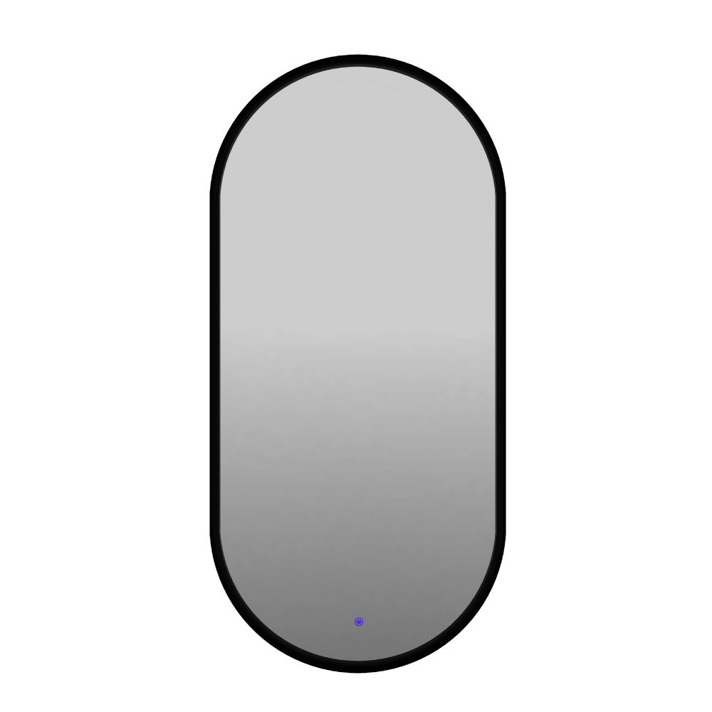 Lustro owalne LED z poświatą i włącznikiem - czarne - 45/80 cm