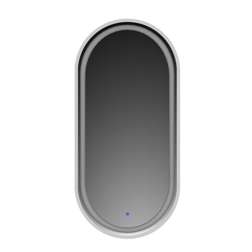 Lustro owalne LED z piaskowaniem i włącznikiem - srebrne- 50/85 cm